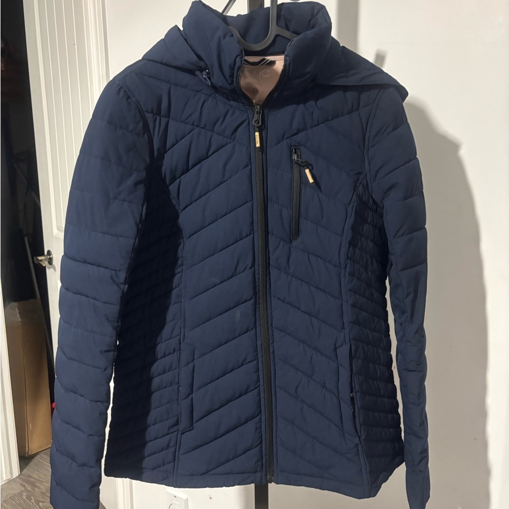 Navy Quilted Jacket with Hood